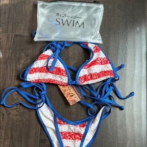 For Love And Lemons Red and Blue Bikini Set